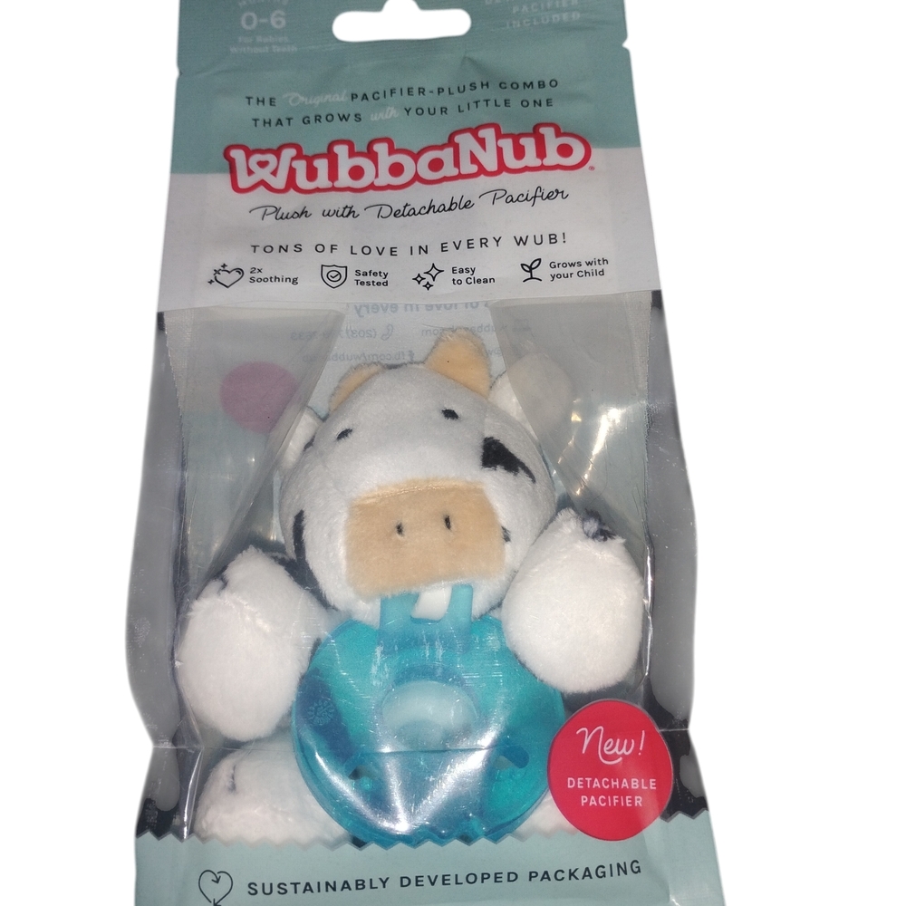 NEW Holstein Cow WUBBANUB Plush w/ Pacifier NIP